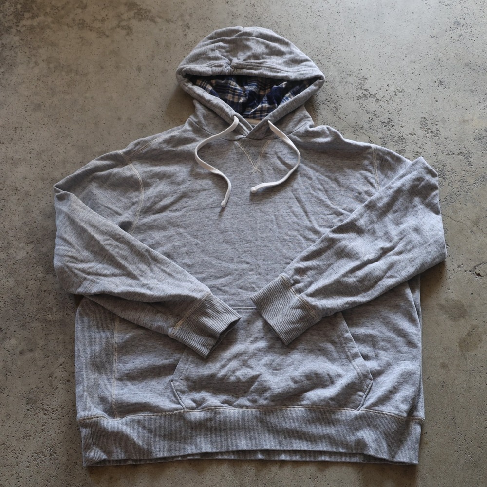American Eagle Pullover Hoodie Men's Size XL Grey Plaid Lined Hood